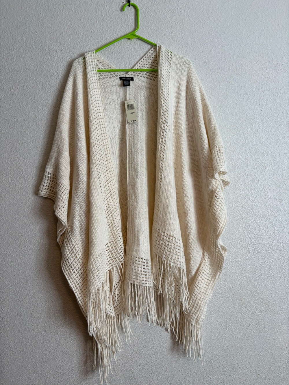 Max Edition Cream Open Knit Fringe Cardigan